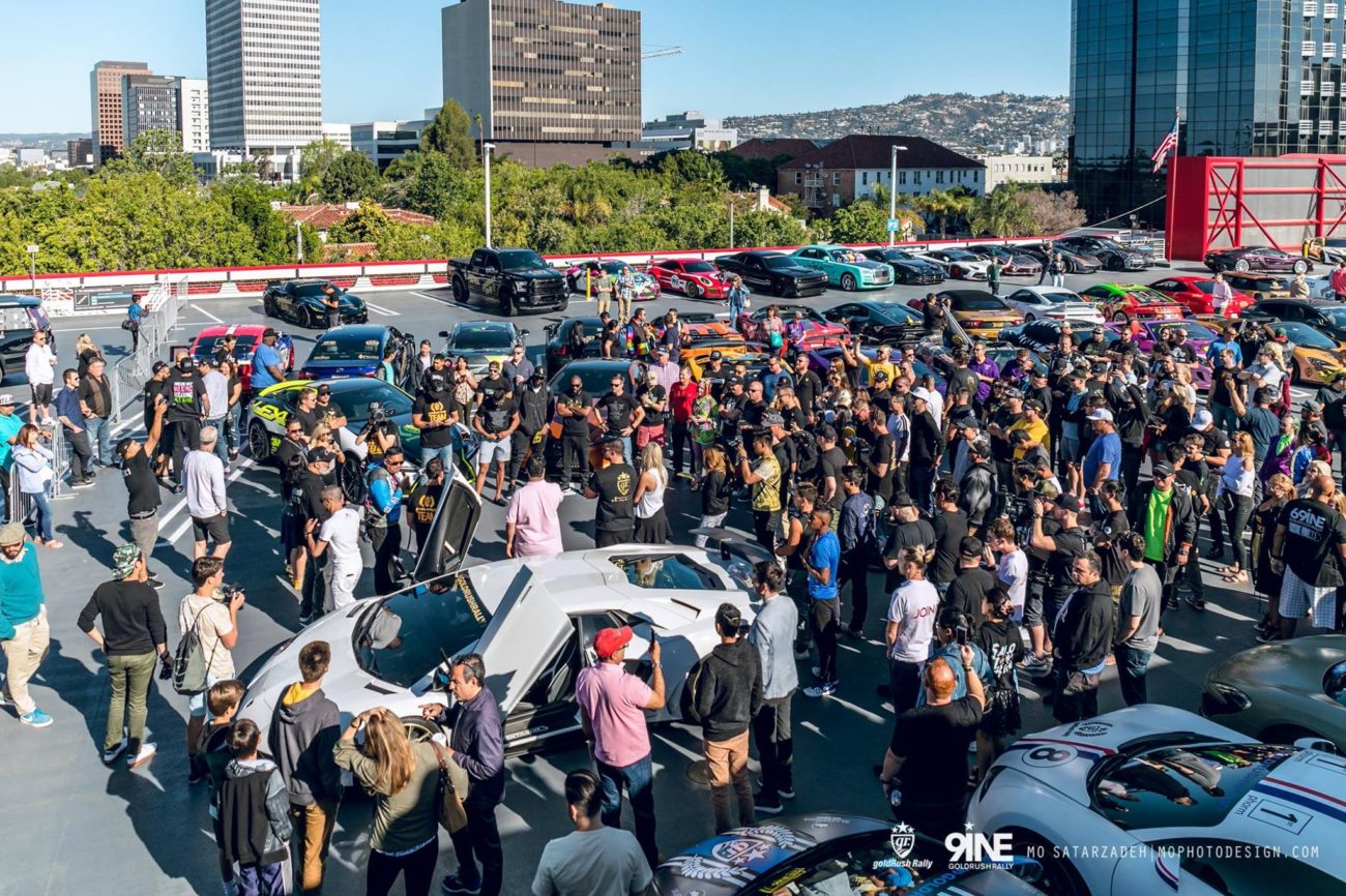 The starting Grid on GoldRush Rally 9ine at the Petersen Auto Museum