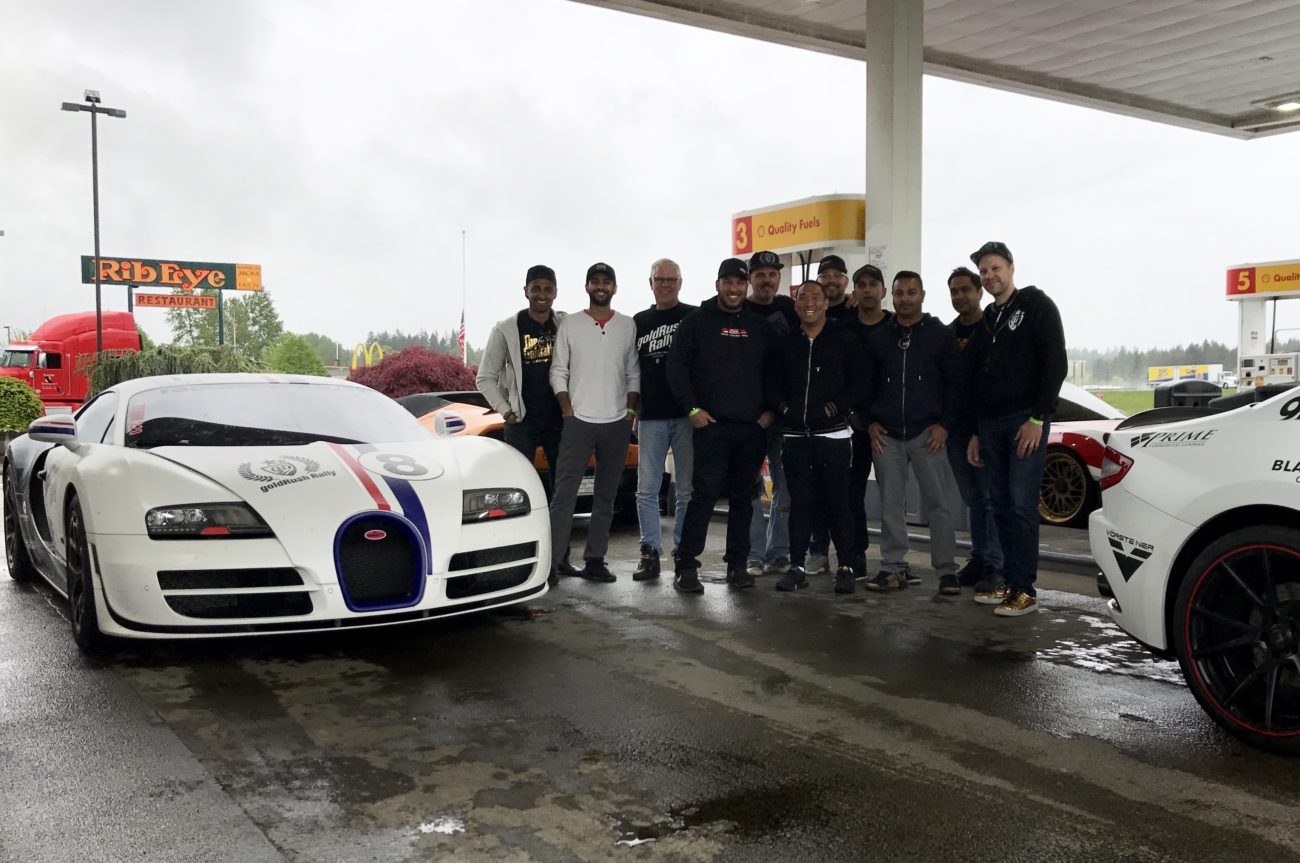 Last gas stop of the first leg of GoldRush Rally 9ine with Ben Chen's Love Bug Panda Bugatti Veyron Super Sport